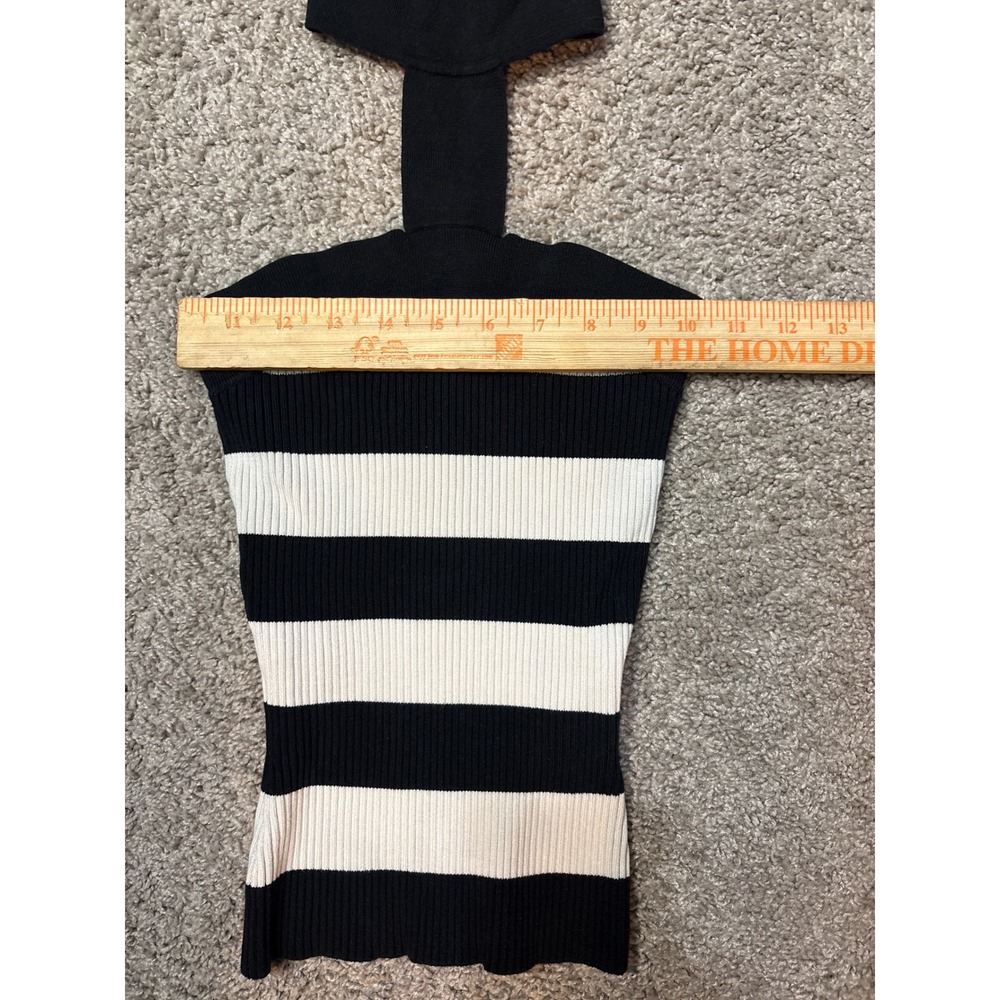 Bebe Silk Blend Striped Choker Neck Ribbed Knit Top Black White Small - Picture 2 of 8